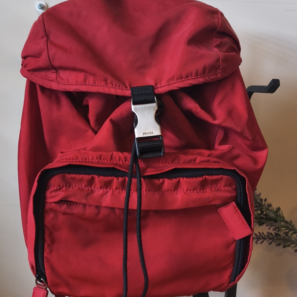 Prada Red Nylon Tactical Backpack Waist Strap Unisex Made in Italy Rare With COA